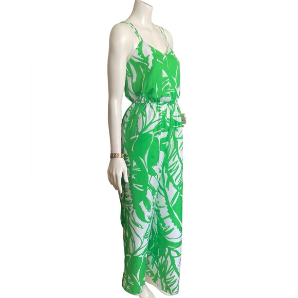 New Lilly Pulitzer Jumpsuit Women Green White Tropical Fully Lined With PocketXS - Picture 9 of 16